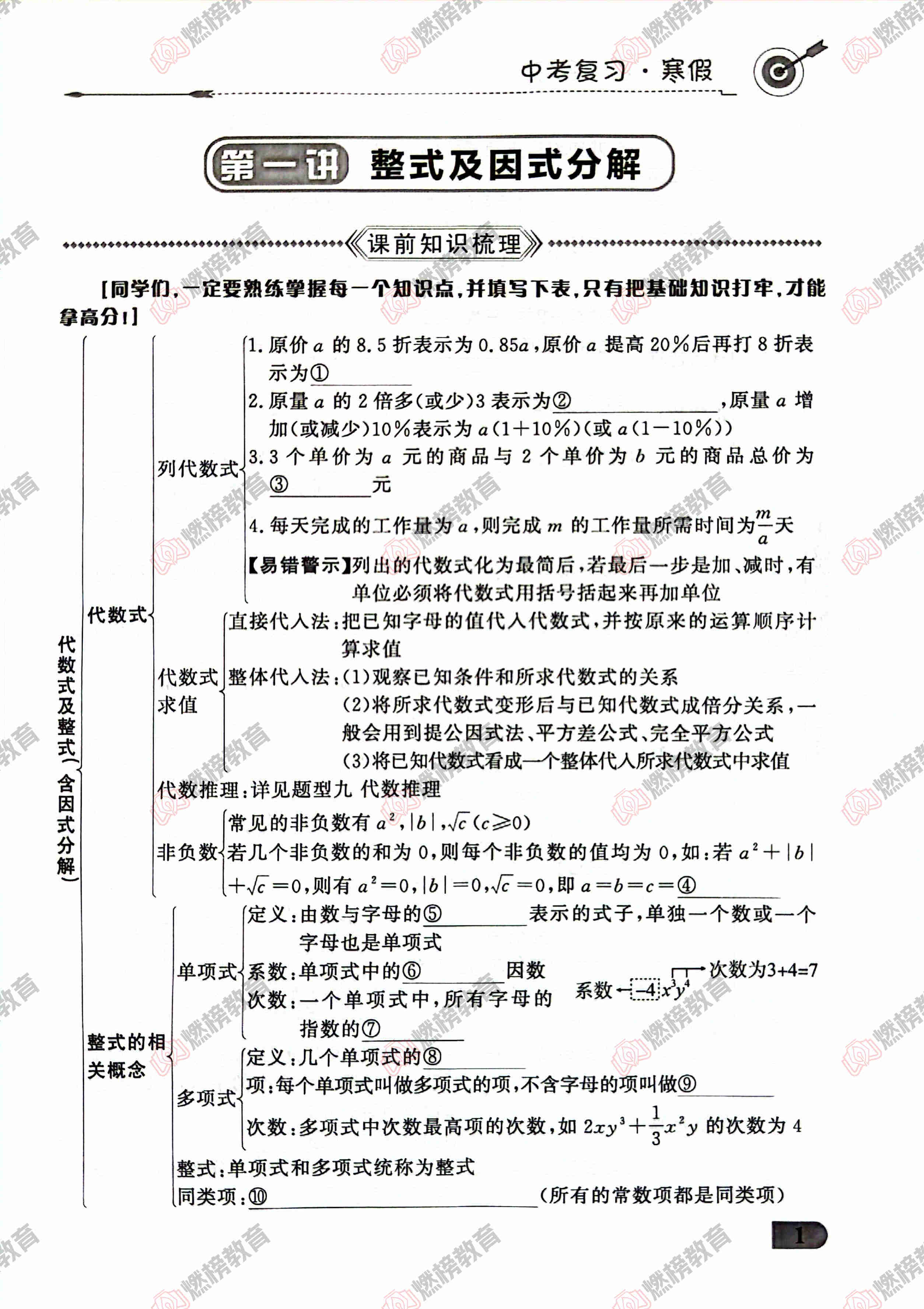 燃榜教育九年级数学中考冲刺寒假课程简介-燃榜教育